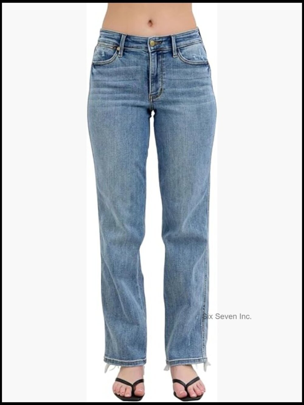 Mid Rise Cell Phone Pocket Dad Jean Distressed Hem